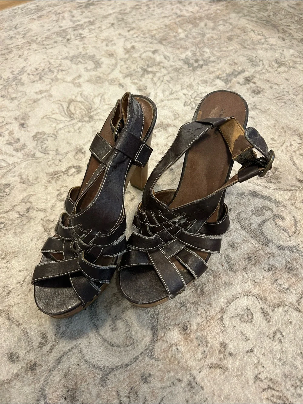 Women's Dark Brown Leather Strap Platform Heels